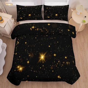 Tailor Shop Glitter Comforter Sets Queen Size Black and Glod Comforter Sets for Kids Boys Teens Star Glitter Bedding Sets Twinkle Starlight Comforter Sets with 1 Comforter 1 Pillowcases