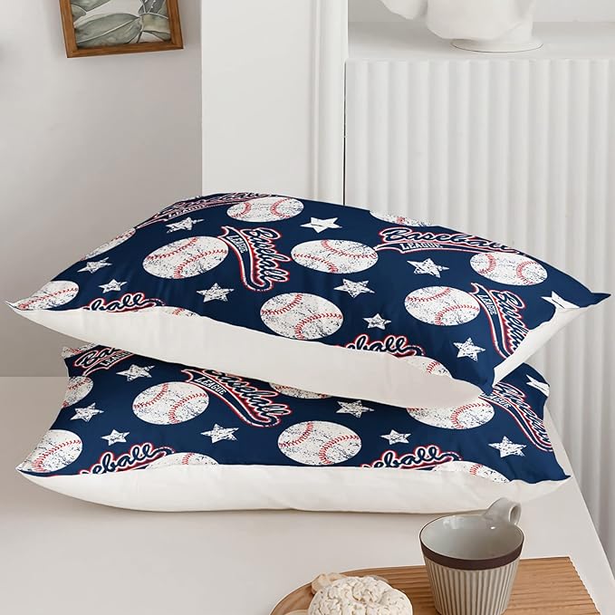3D Baseballs Comforter Queen Size,Blue Baseball Kids Comforter Set,3Pcs Bedding Set Printed Comforter with 2 Pillowcases,Down Alternative,Soft and Lightweight,for All Seasons