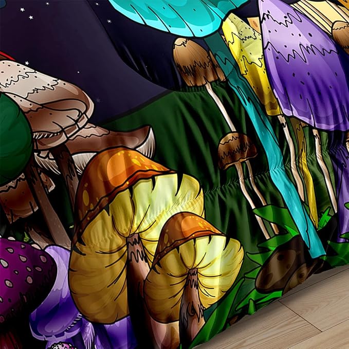 Mushroom Comforter Set Queen Size, Cute Mushroom Patterns Bedding Set for Boys Bedroom, Girls Ultra Soft Comforter Set Queen Size, Colorful Mushroom Comforter for All Season 3Pcs with Pillowcases