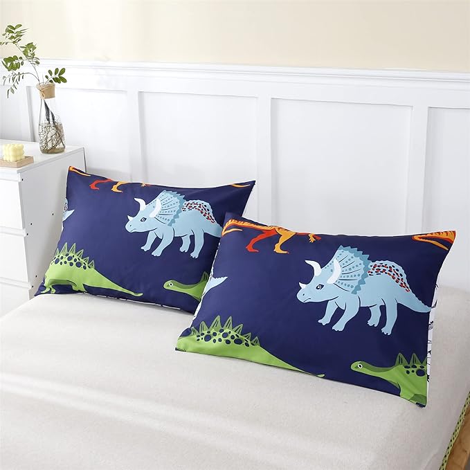 RYNGHIPY Cartoon Dinosaur Comforter Set, Dark Blue Dinosaur Kids Bedding Set for Boys, Dinosaurs Print Comforter Sets for Kids/Toddlers/Teens (Dinosaur,Full)