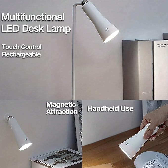 Wireless Rechargeable Desk Lamp LED Cordless Table Light Adjustable Direction Home Touch Table lamp 3 Brightness Eye-Caring Sensitive Control Bedside Light Removable Ambiance for Office Home Study