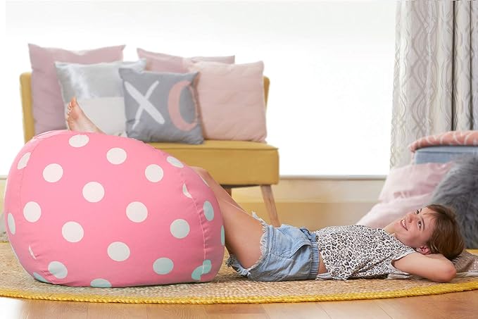 Aubliss Stuffed Animal Bean Bag Storage Chair (Light Pink Dot, X-Large (48''))