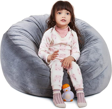 Bean Bag Chair Cover, Stuffed Animal Storage, Plush Toys Organizer Holder, Beanbag Chairs Cover for Kids Teans and Adults Super Soft and Comfortable Fabric X-Large with Handle and Zipper -Round Grey