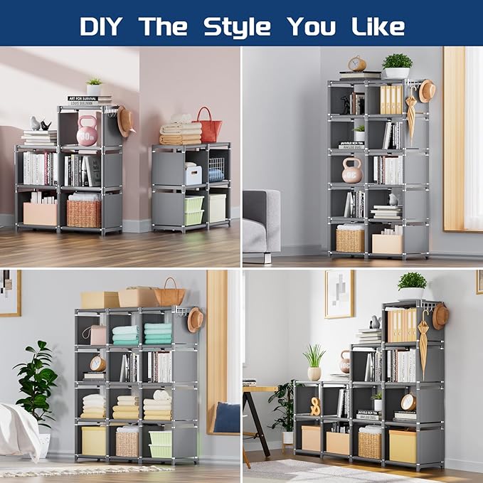 Mavivegue Book Shelf, 12 Cube Storage Organizer, DIY Bookcase, Metal Cube Bookshelf, Cubbies Closet Storage Organizer Shelves for Bedroom,Living Room,Home,Office