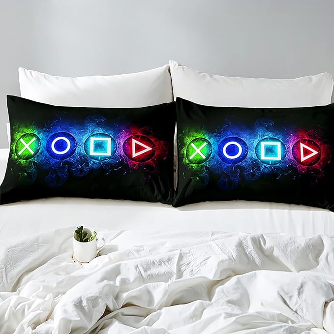 Gaming Comforter Sets for Boys, Gamer Bedding Sets for Boys Queen Size, Black Gaming Gamepad Soft Kids Comforter Sets Boys Bedroon, 1 Comforter and 2 Pillowcases