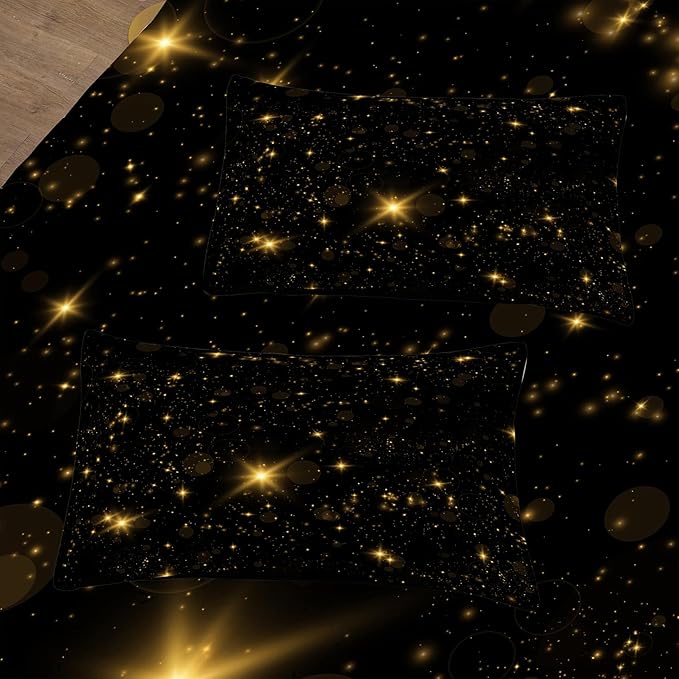 Tailor Shop Glitter Comforter Sets Twin Size Black and Glod Comforter Sets for Kids Boys Teens Star Glitter Bedding Sets Twinkle Starlight Comforter Sets with 1 Comforter 1 Pillowcases