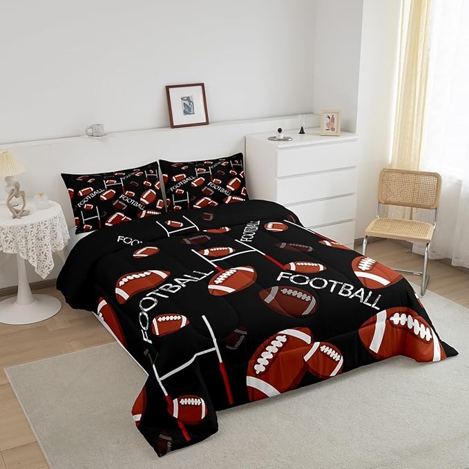 Feelyou Rugby Sports Comforter Set Twin Size Football Comforter for Kids Teens Adults Soccer Ball Game Bedding Set Gift for Football Lover Duvet Set Room Decor 2Pcs with 1 Pillow Case