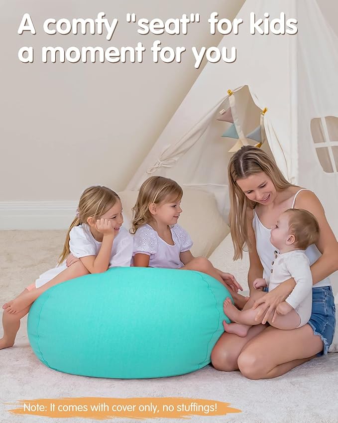Aubliss Stuffed Animal Bean Bag Storage Chair, Beanbag Covers Only for Organizing Plush Toys, Turns into Bean Bag Seat for Kids When Filled, Large 38"-Canvas Solid Aqua