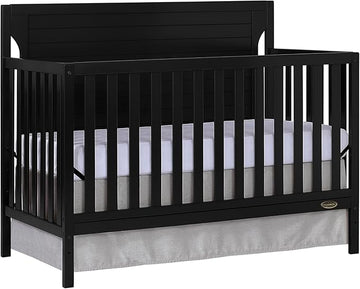 Cape Cod 5-In-1 Convertible Crib In Black, Greenguard Gold And JPMA Certified, Built Of Sustainable New Zealand Pinewood, 3 Mattress Height Positions