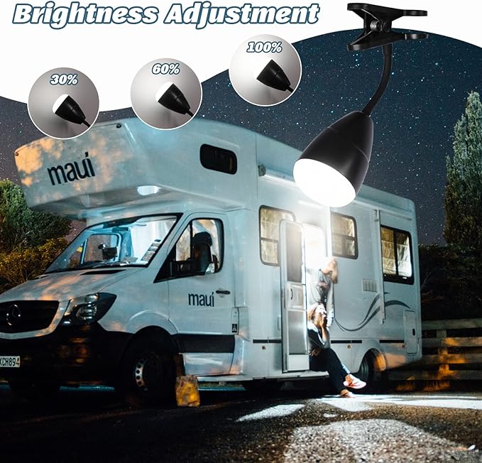 Afirst Clip on Light Outdoor Camping Light LED Clamp Lamp for Desk 4400mAh, Rechargeable Flexible Dimmable Lighting Reading Study Table Lamp, 11 Inches