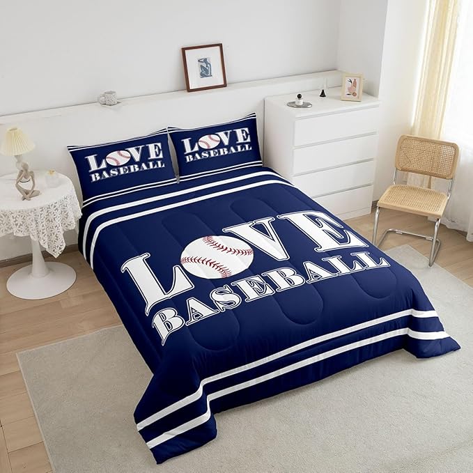 Feelyou Kids Baseball Comforter Set King Size Sports Game Bedding Set for Boys Girls Teens Bedroom Decor Baseball Gaming Comforter Gift for Baseball Lover Duvet Set with 2 Pillow Case