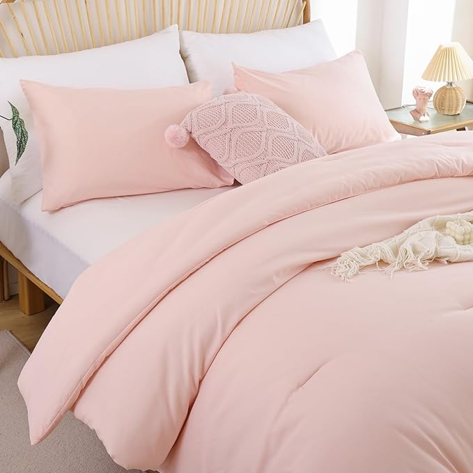 ROSGONIA Twin Comforter Set for College Girls Boys Blush, 1 Boho Pink Comforter & 1 Pillowcase, Lightweight Kids Comforter Sets Dorm Bedding