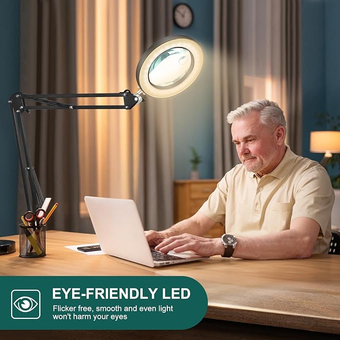 Magnifying Glass with Light Toolour 5X&10X Magnifying Glass Light with 26in Long Arm, 3 Colors Dimming Magnifying Desk Lamp, Lighted Magnifier Glass for Jewelry Close Work Reading Hobby Craft