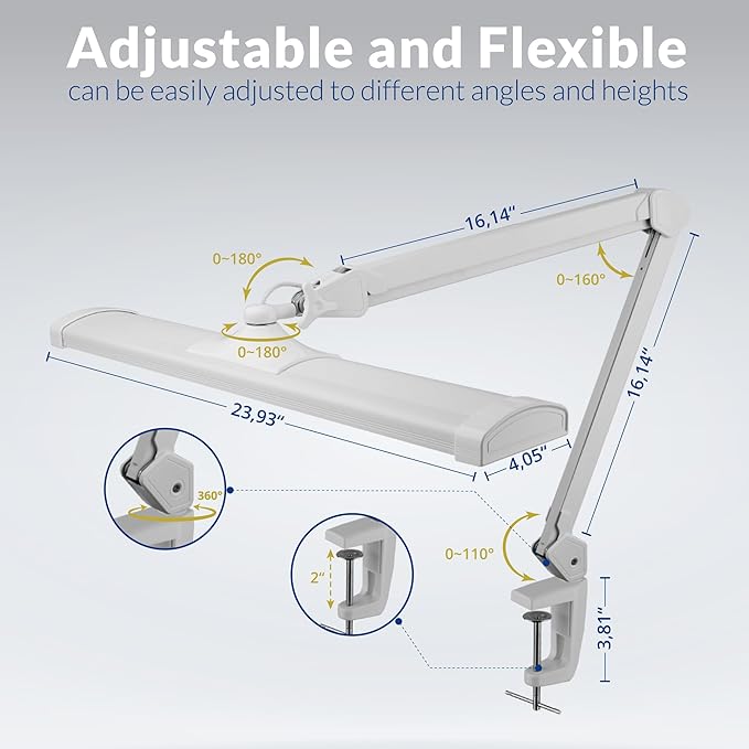 Super Bright 2,300 Lumens Powerful Professional Eye Care LED Desk Lamp, Brightness & Color Temperature Adjustable, Task Light for Home, beauty, Crafting, Office, Workbench (CCT, Dimmable, White)