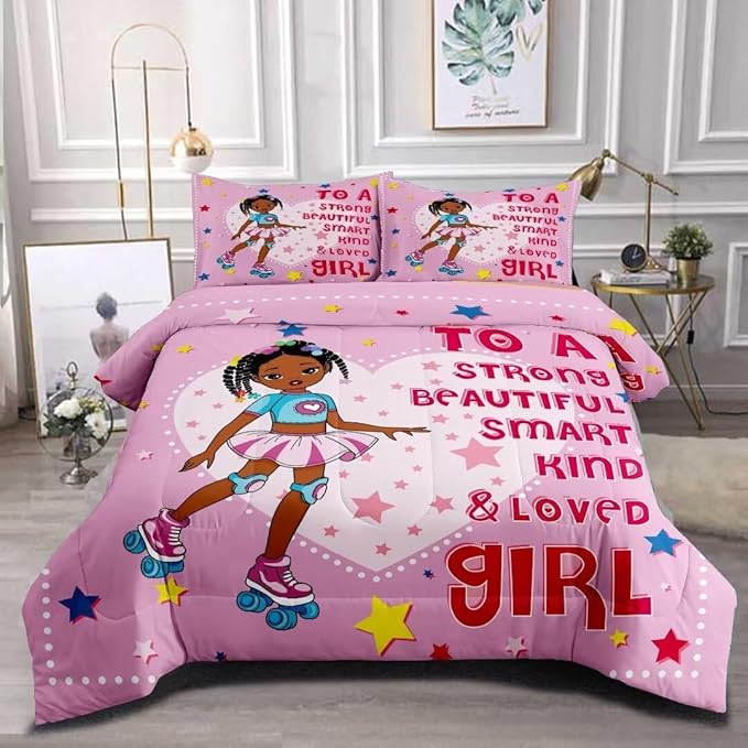 Black Ballerina Comforter Twin Sets for Girls Toddle,Black Girl Magic Comforter Set for Teens Kids,African American Afro Girl Inspirational Bedding Sets