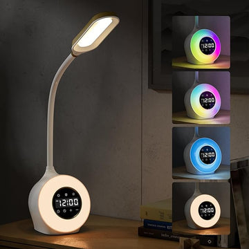 Desk Lamp with Alarm Clock, Sunrise Alarm Clock for Bedrooms,Digital Clock with Colourful Light, Cool Stuff Alarm Clocks for Kids