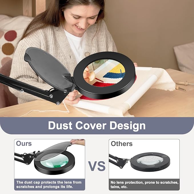 Magnifying Glass with Light with Base Controler, 5 Color Modes Stepless Dimmable LED Lighted Desk Lamp,Magnifying Glass with Light and Stand, Hands-Free Desk Magnifier Light for Craft Hobby Painting