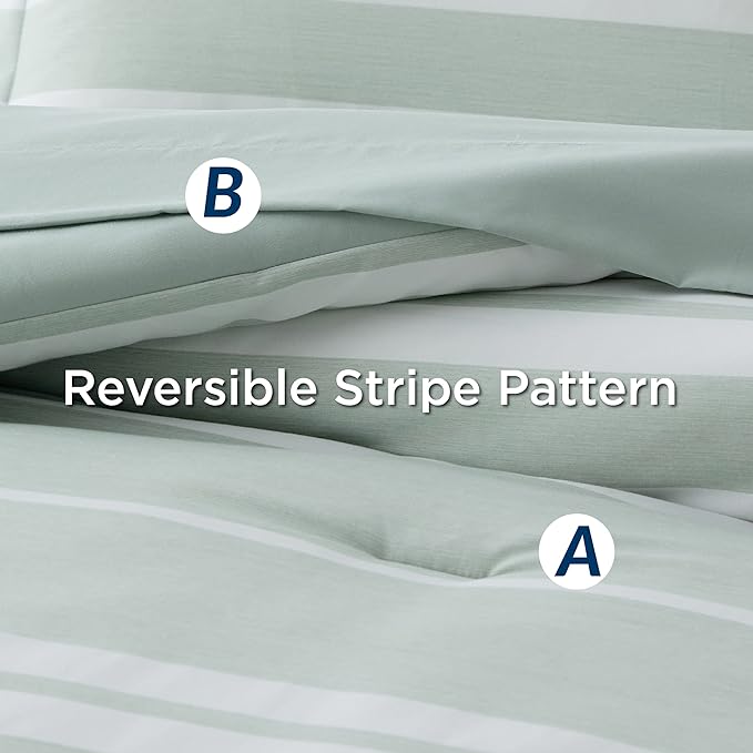 Bedsure Bed in a Bag California King Size 7 Pieces, Sage Green White Striped Bedding Comforter Sets All Season Bed Set, 2 Pillow Shams, Flat Sheet, Fitted Sheet and 2 Pillowcases