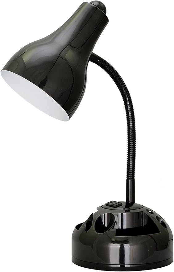 Aspen Creative 40041, 1-Light High Organizer Desk Lamp with Metal Lamp Shade and Rotary Switch, Modern Design in Black, 19" High