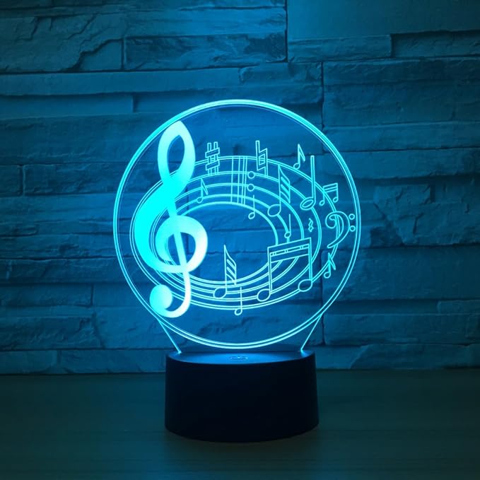 Music Note Shaped 3D Optical Illusion Lamp 7 Colors Change Timing Remote Control and Touch Button LED Table Desk Lamp for Home Bedroom Decoration