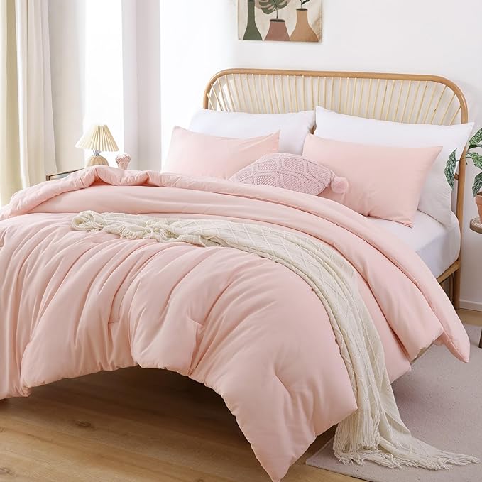 ROSGONIA Twin Comforter Set for College Girls Boys Blush, 1 Boho Pink Comforter & 1 Pillowcase, Lightweight Kids Comforter Sets Dorm Bedding