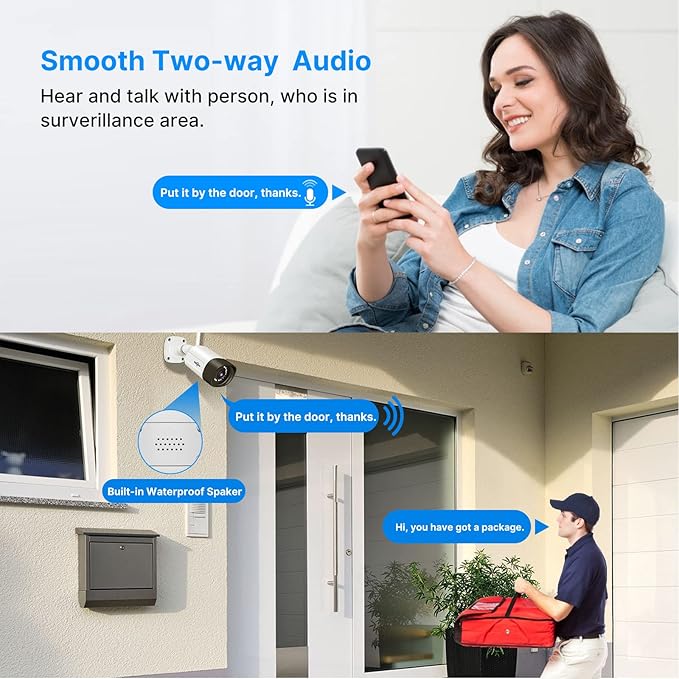 Hiseeu 5MP Wireless Pro Security Camera System with 12" LCD Monitor and 3T HDD Outdoor Use 24/7 Recording Motion Detection Color Night Vision 2 Way Audio Expandable 10CH 8MP NVR Plug and Play