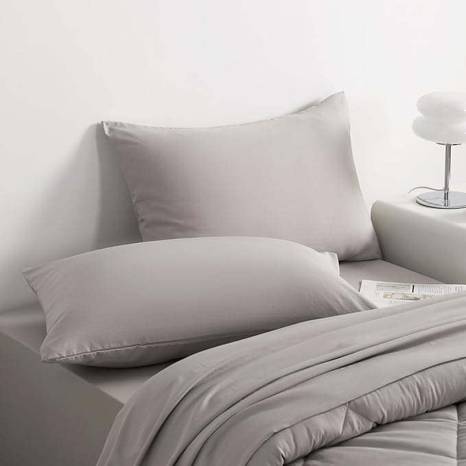 NTBAY Twin Comforter Set with Sheets, 5 Pieces Soft and Breathable Twin Bedding Set, Twin Bed in a Bag, Down Alternative Comforter Set Solid Color All Season, Kids Bedding Set, Smoke Grey