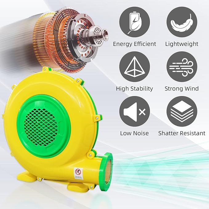 750W Air Blower, QILEBA 1HP Powerful Bounce House Blower for Inflatables, Portable Inflatable Bubble House Blower Fan Pump for Spray Booth, Bouncy Castle, Jumper, Water Slid, Blower Corded(750W)