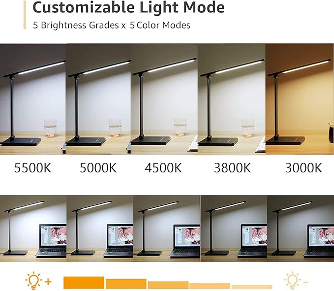 Foldable Desk Light Reading Lamp 5-Color Eye Protection Study Lamp Dimmable Eye Caring Reading Desk Light Aluminum Alloy Desk Lamps Auto Timer LED Lamp