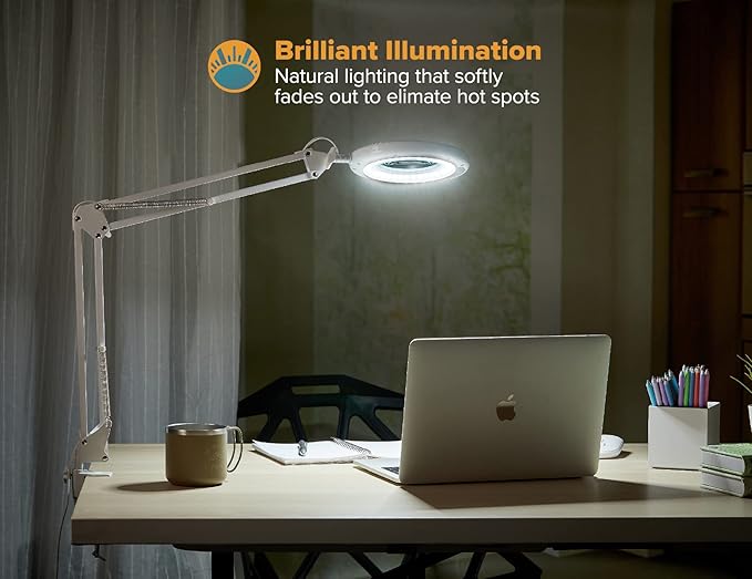 Bostitch Office LED Magnifying Desk Lamp with Clamp Mount, Energy-Efficient LEDs, Dimmable, 4.5W, 480 Lumens, White (VLED600)