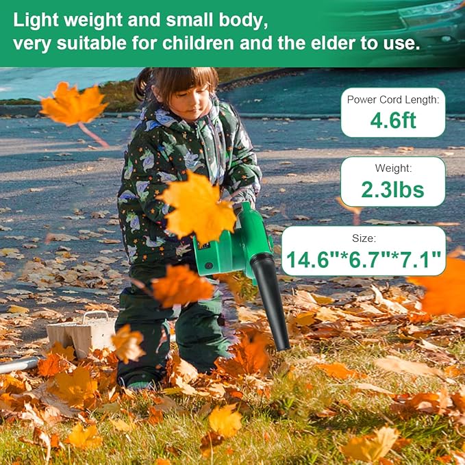 Corded Electric Leaf Blower,2 in 1 Small Handheld Lightweight Sweeper/Vacuum,110V 400W Portbale Blower for Leaf/Snow/Dust Blowing (Green)