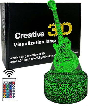 Guitar 3D Night Light Illusion Lamp,16 Color Changing with Remote Control,Bedroom Decor Xmas Birthday for Musical Lover Men Women Family, Friends