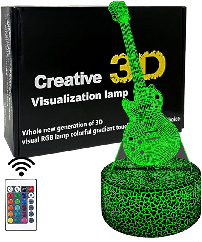 Guitar 3D Night Light Illusion Lamp,16 Color Changing with Remote Control,Bedroom Decor Xmas Birthday for Musical Lover Men Women Family, Friends