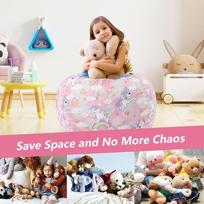 Bean Bag Chair for Kids Stuffed Animal Storage Beanbag Chairs,Toddler Toy Storage Organizer for Girls and Boys,Large 32'' Cover Only（No Filling