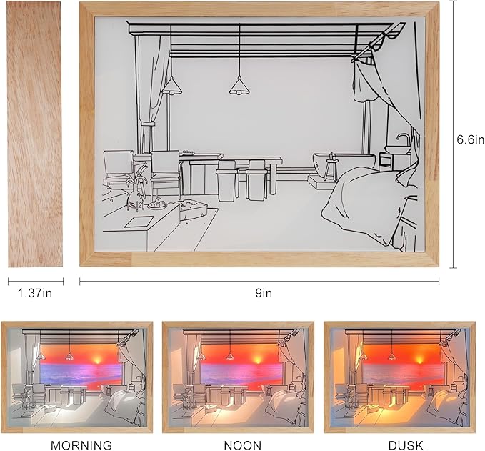 Decorative Lamp on Desk, Warm Seaside Design Desktop Illustration Light, USB Low Power Desk Lamp with Morning/Afternoon/Sunset 3 Modes
