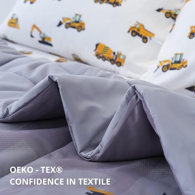 Full Size Comforter Set for Boys, 4-Piece Bed in a Bag, 3D Construction Bedding Comforter Sheet Set, Ultra Soft and Fluffy, Cartoon Truck Cars