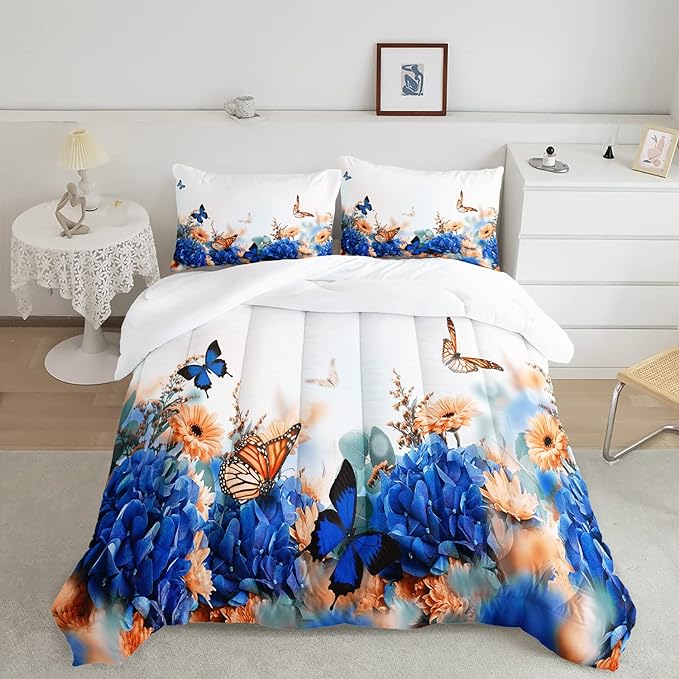 CVHOUSE Butterfly Bedding Set,Butterfly Comforter Queen,Butterfly Comforter Set for Girls Kids Teens,Butterflies Quilt Set with 1 Comforter and 2 Pillow Cases- 3 Piece