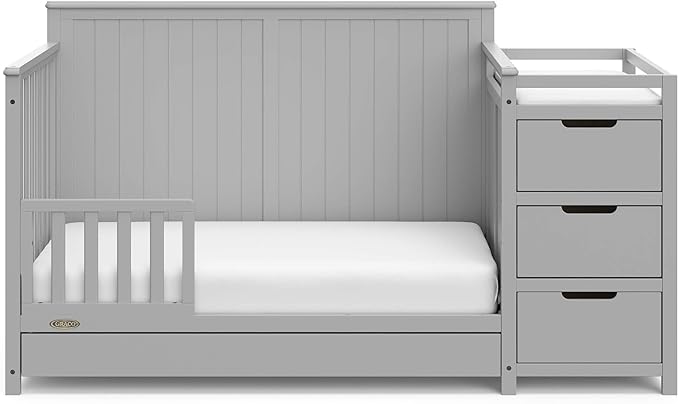 Graco Hadley 5-in-1 Convertible Crib and Changer with Drawer (Pebble Gray) – Crib and Changing-Table Combo with Drawer, Includes Changing Pad, Converts to Toddler Bed, Daybed and Full-Size Bed