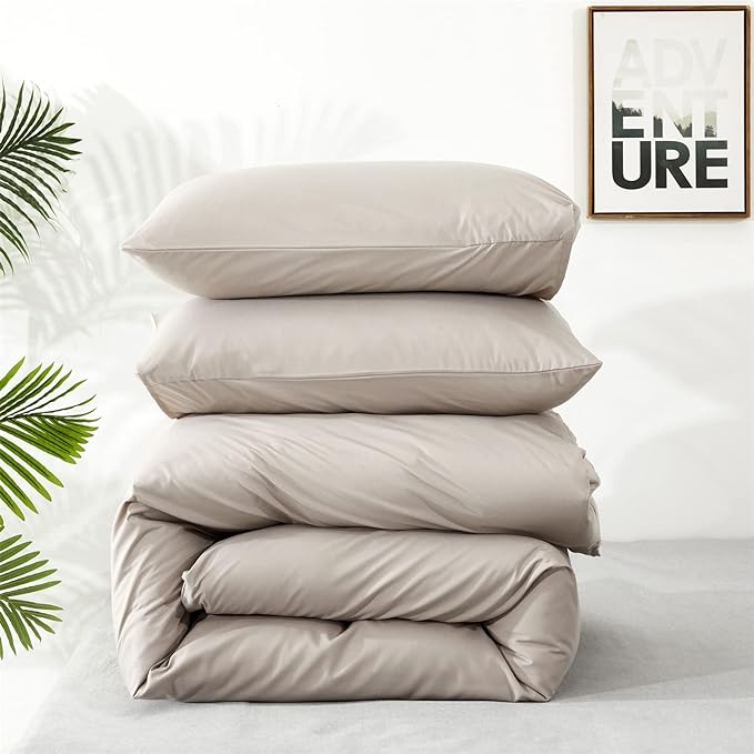 Beige Khaki Comforter Set Queen Size Cream Khaki Comforter 3 Pieces Champagne Color Queen Comforter Taupe Bedding Set Women Light Khaki Queen Bed Comforter Set All Season Gift