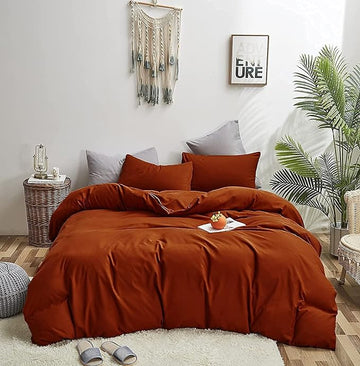 Rust Comforter Sets Burnt Orange Bedding Set Cal King Reddish Caramel Color Terracotta Bed Set 3 Pieces Women Lightweight Solid Burnt Orange Color Blanket Rust Quilts Breathable Bed Comforter