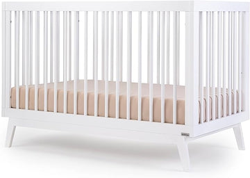 dadada Baby Soho 3-in-1 Convertible Crib to Toddler Bed – Wooden Crib Made in Italy, GREENGUARD Gold Certified Small Baby Crib – Baby-Safe Finish, Modern Design (White)