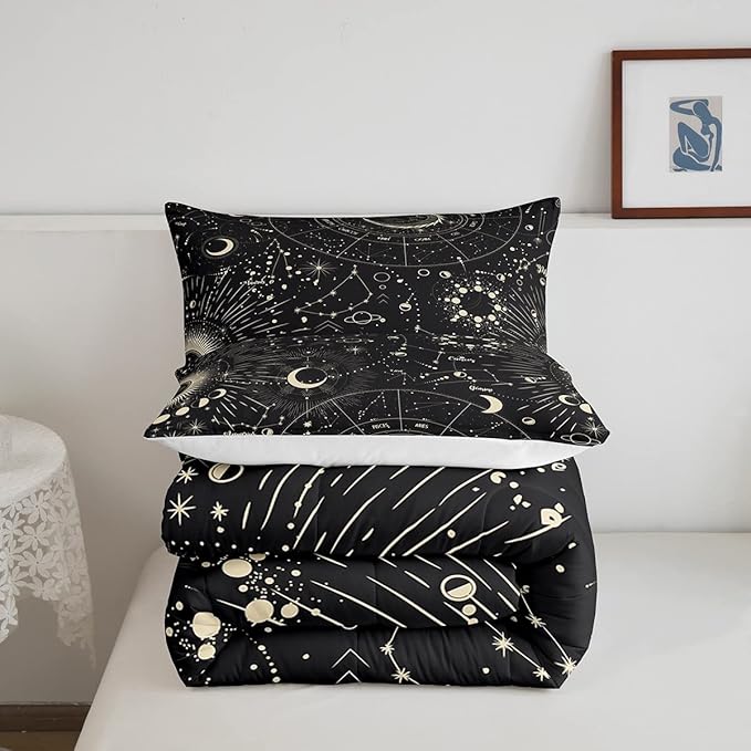Feelyou Sun and Moon Comforter Set Boho Exotic Bedding Set Galaxy Astrology Comforter for Boys Girls Children Teens Bedroom Decor Chic Cute Luxury Zodiac Signs Duvet Set Queen Size Quilt Set