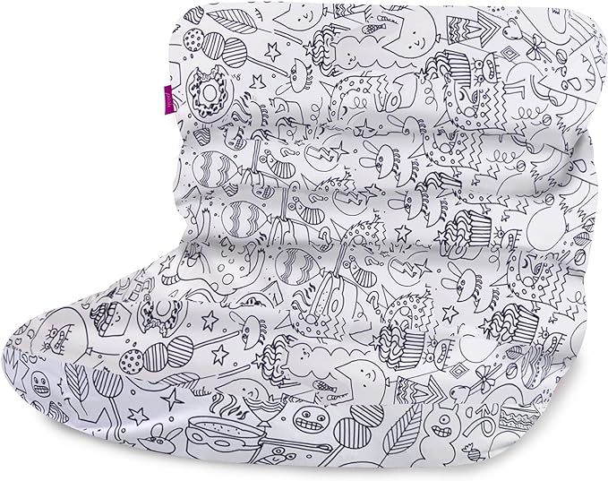 Posh Creations Structured Comfy Bean Bag Chair for Gaming, Reading, and Watching TV, Laguna Lounger, Canvas Coloring Fabric - Creatures