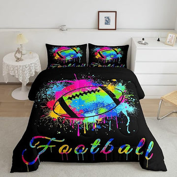 Feelyou Kids Football Comforter Set King Size Rugby Sports Game Bedding Set for Boys Girls Teens Bedroom Decor Tie Dye Comforter Women Men Soccer Player Duvet Set with 2 Pillow Case