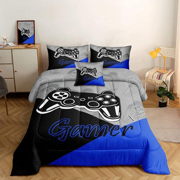6 Pieces Bed in A Bag Gamer Bedding Set for Boys Kids Adult Gaming Comforters Set,Boys Bed in A Bag Set Full Size Comforter with Fitted Shee Flat Sheet Pillowcase pillowsham,DJT5002Full