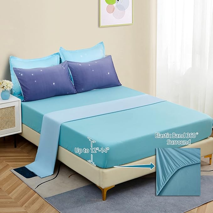 Girls Comforter Set Queen Size 7 Pieces Bed in A Bag Ombre Blue Purple Rainbow Bedding Set Collections for Teen Women (1 Comforter, 1 Flat Sheet, 1 Fitted Sheet, 2 Pillow shams, 2 Pillowcases)