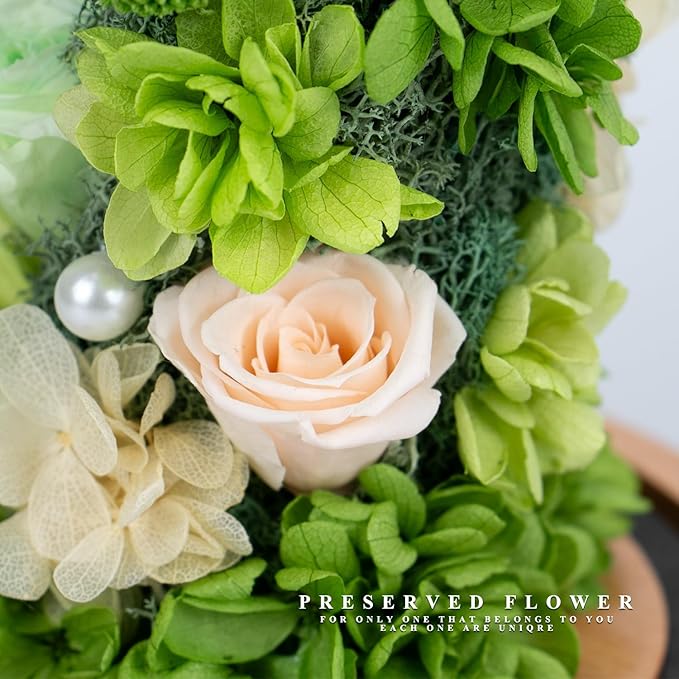 Preserved Fresh Flower Lamp, Room Sleep Lamp with Warm Light, True Immortal Flower Lamp, Decoration for Cabinet, DIY Handmade Flower Unique for Your Partner, Green