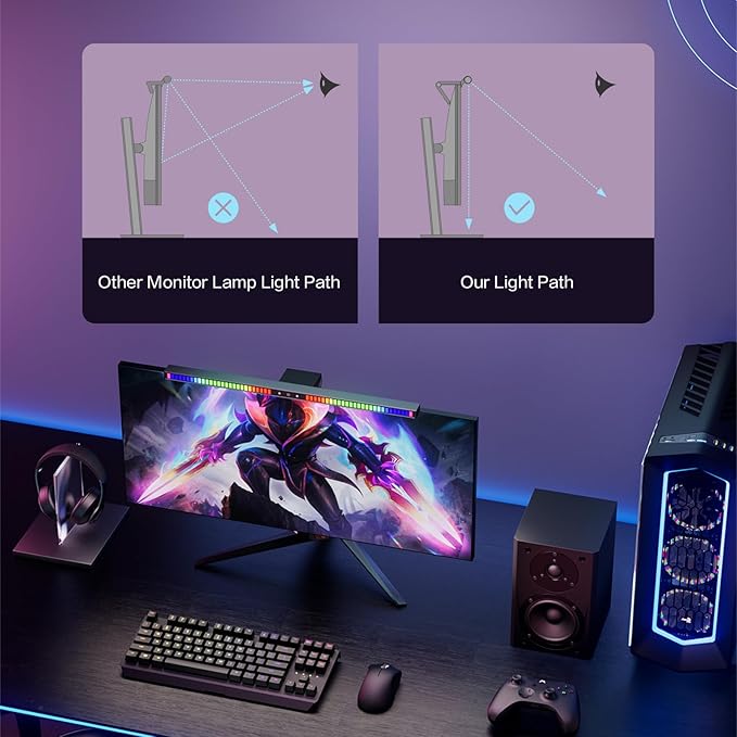 Sound Pickup Monitor Light Bar: Monitor Desk lamp RGB Dynamic Effect,Voice-Activated Music Rhythm Table Lamp,Creative Colorful LED Ambient Computer Light,Reduce Bluelight for Home Office/Gamer…
