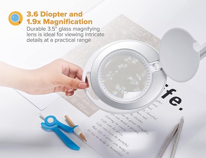 Bostitch Office LED Magnifying Desk Lamp with Clamp Mount, Energy-Efficient LEDs, Dimmable, 4.5W, 480 Lumens, White (VLED600)