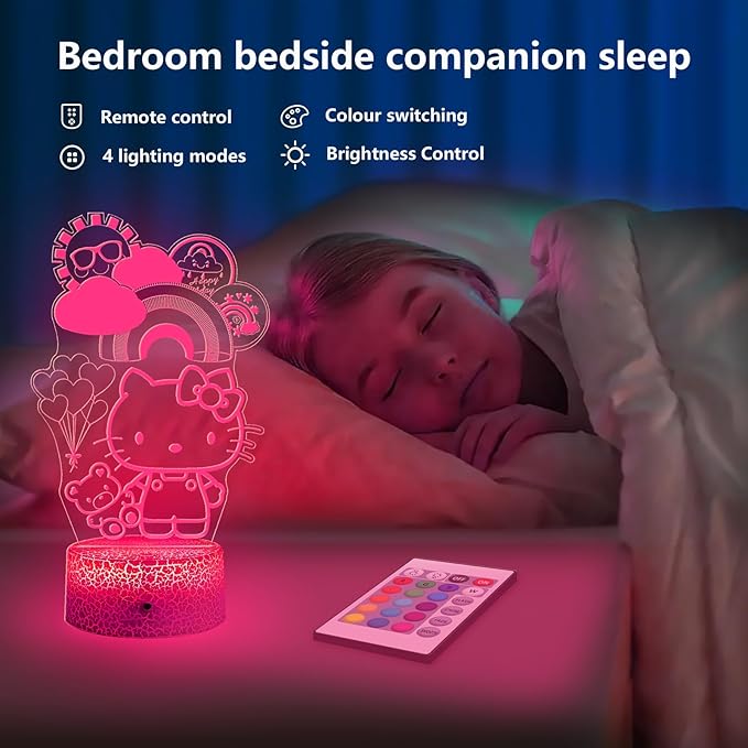 Kitty Night Light for Kids, Kitty Lamp Girl Cute Led Cat Night Light 16 Colors Dimmable Kitty Decor Lamp with Remote & Luminous Base, Bedroom Decoratio Gifts for Christmas Birthday Girls